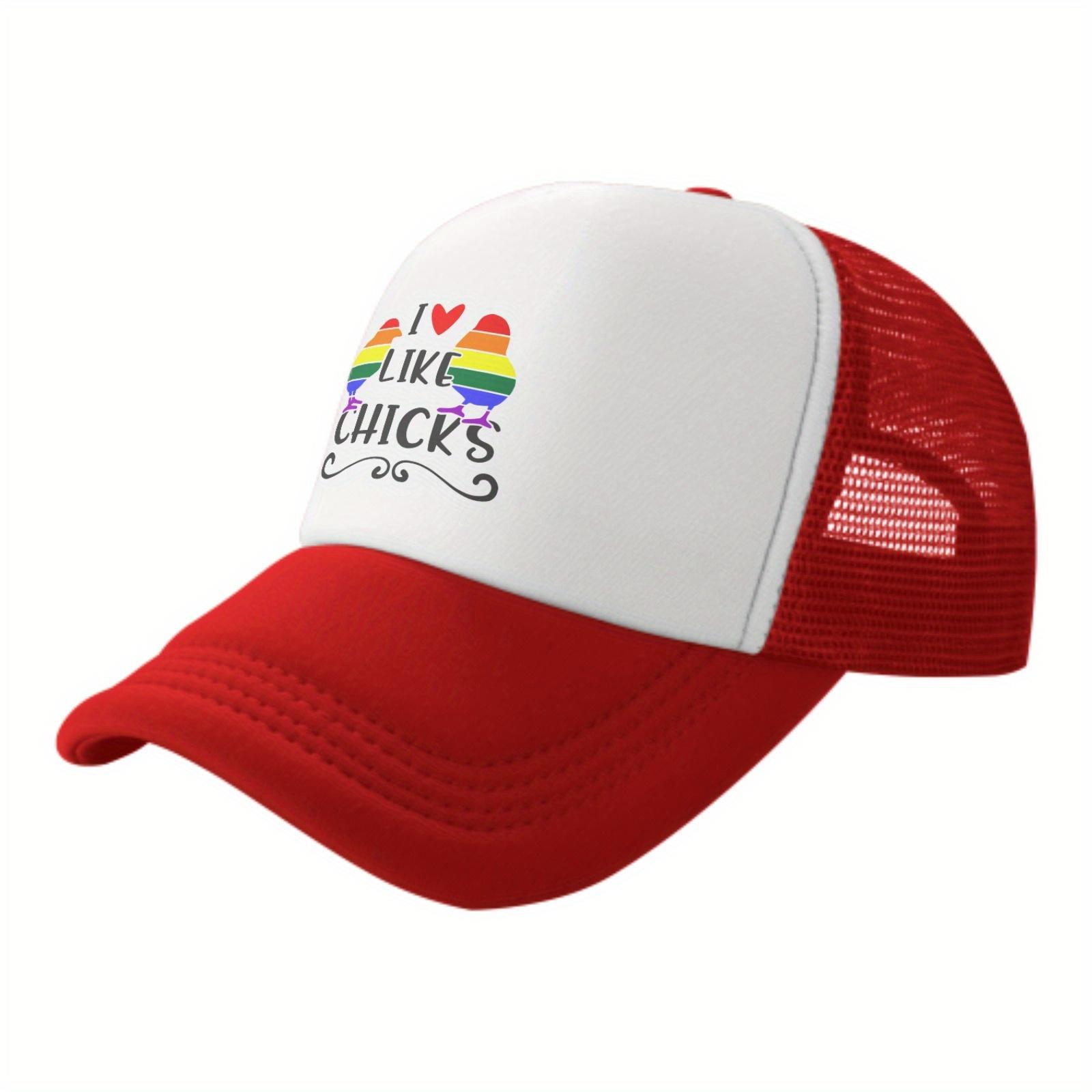 I Like Chicks Rainbow Pride Trucker Hat Casual Polyester Adult Snapback Mesh Cap One Size