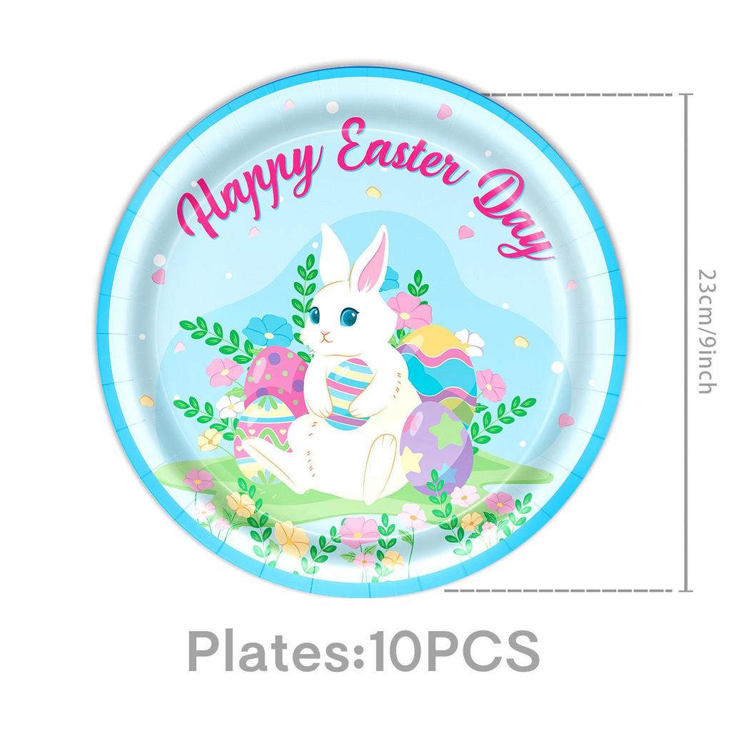 Easter Bunny Themed Disposable Party Set: Plates, Cups, Napkins, Tablecloth