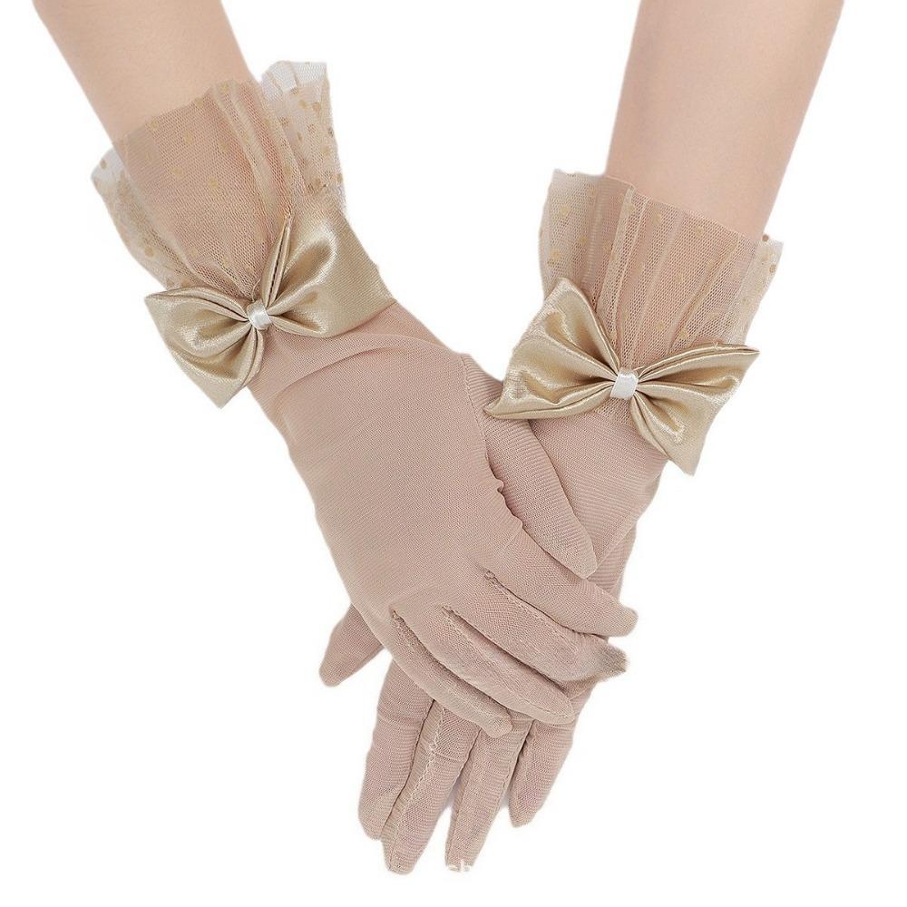 

Fashion Lace Ruffle Gloves for Women Black White Summer UV Protection Mesh бежевий