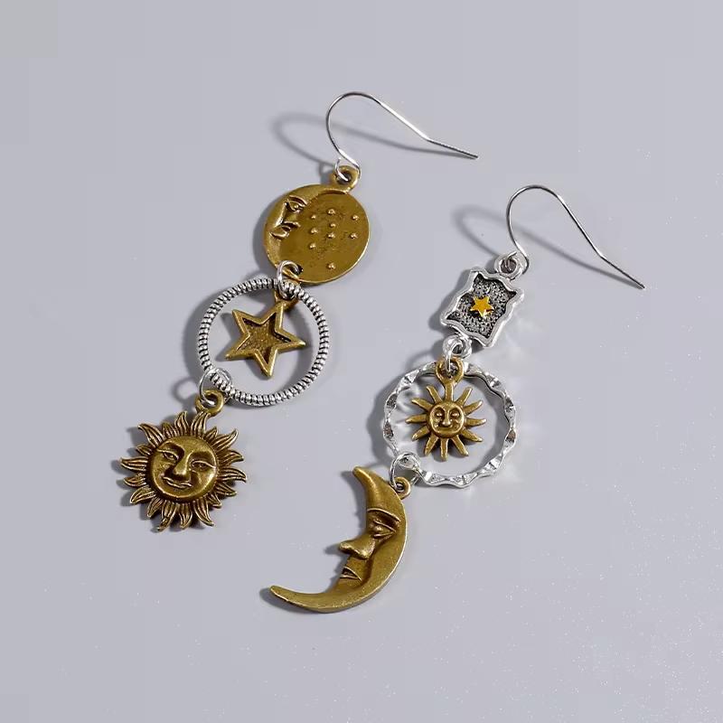 Griechische Mythologie Gesicht Sonne Mond Anhänger Kreatives Design Damen Asymmetrisch Persönlichkeit Anhänger Ohrringe Party Schmuck Geschenke