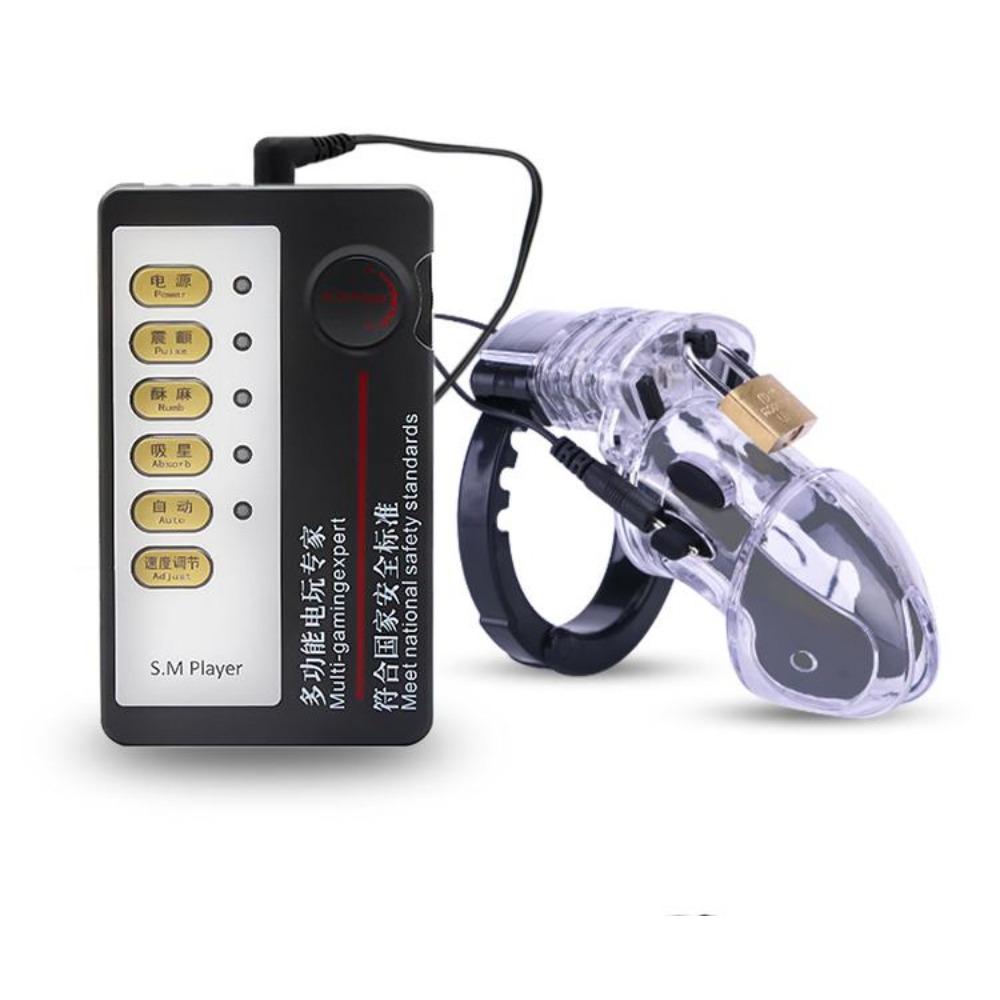 Electro Shock CB6000 Male Chastity Cage Ball Stretcher,Electric Shock Cock Cage Penis Ring, Timer Lock Chastity Belt Sex Toy