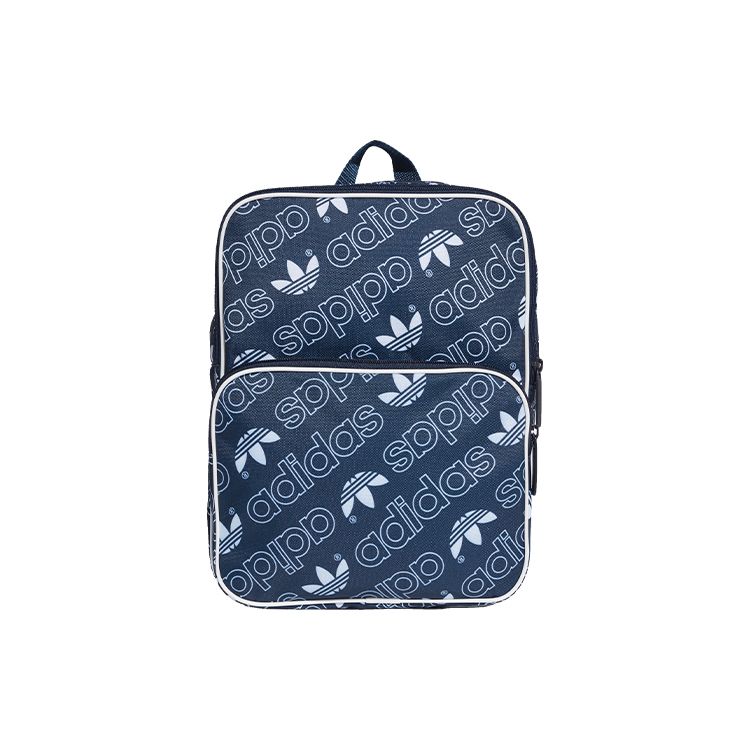 Adidas Originals Classic Logo Letter All Over Print Sports Casual Zipper Backpack Unisex Backpack Dark-Blue DH3365 Dark Blue