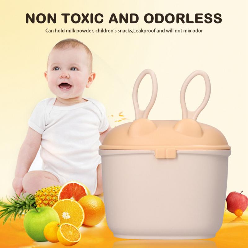 Portable Baby Milk Powder Box Bunny Ears Shaped Food Snack Storage Sealed PP Box With SpoonYellow