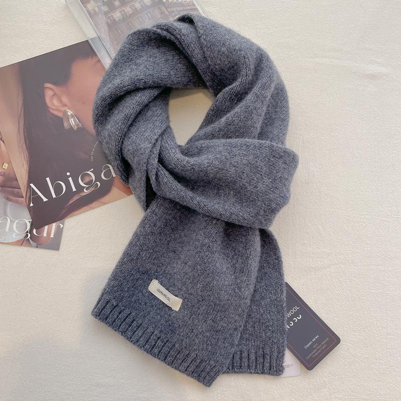 Pure wool scarf women's winter high-end solid color couple scarf men's new warm and versatile knitted scarf