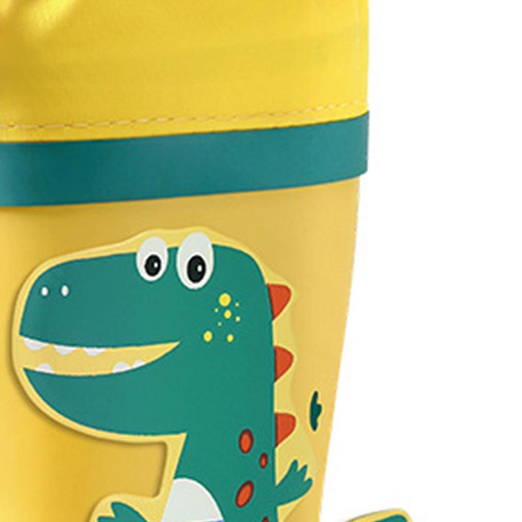 Kids Rain Boots Slip Resistant Cartoon Dinosaur Waterproof Rubber Children Tall Rain Shoes for Boys Girls Yellow and