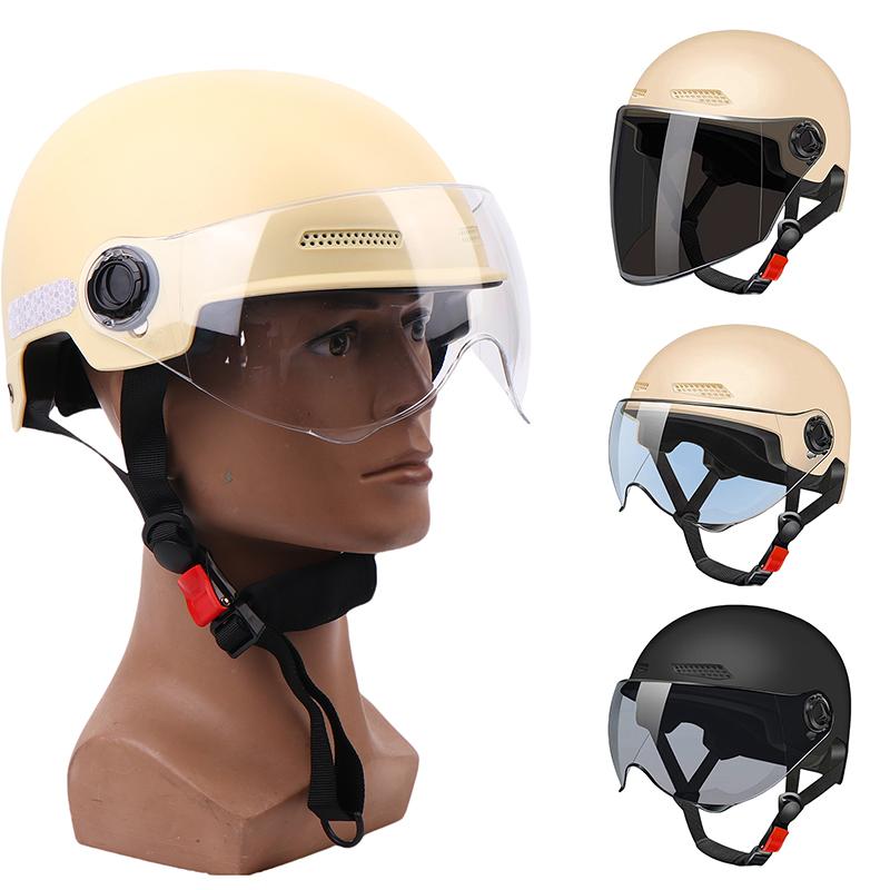 1 Piece 3C Certified Men'S And Women'S Adult Cartoon Electric Bicycle Motorcycle Half Helmet With Goggles Bicycle Safety Helmet