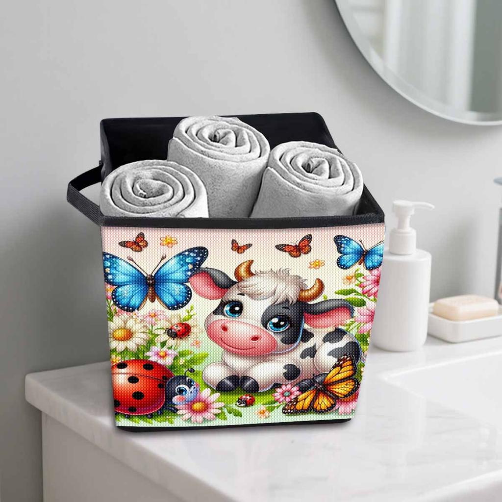 Cows and Butterflies 5D Diamond Painting Storage Basket Full Round Drill Mosaic Diamond Embroidery Cross Stitch Kits Home Decor Home Decor