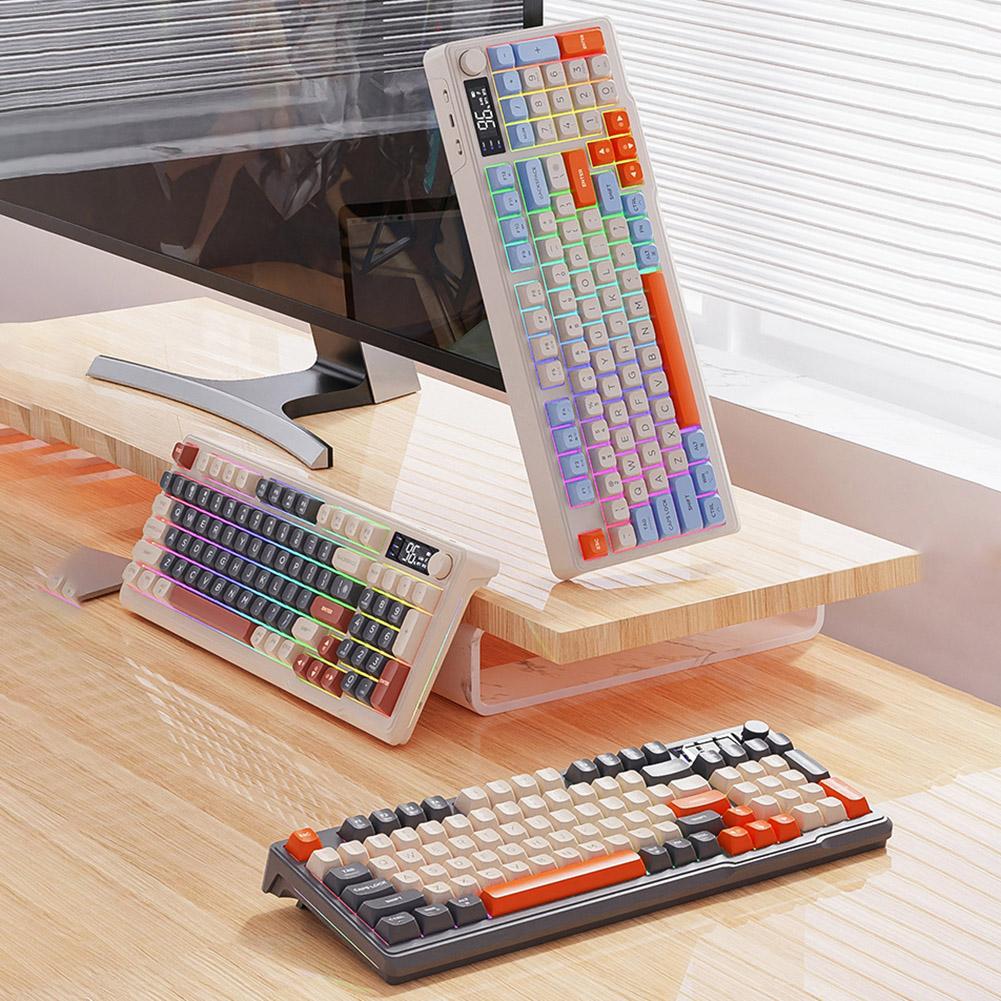 BT5.0/2.4G Dual Mode Gaming Keyboard Battery Digital Display Compact Keyboard Colourful Light Ergonomic Keyboard for PC Notebook
