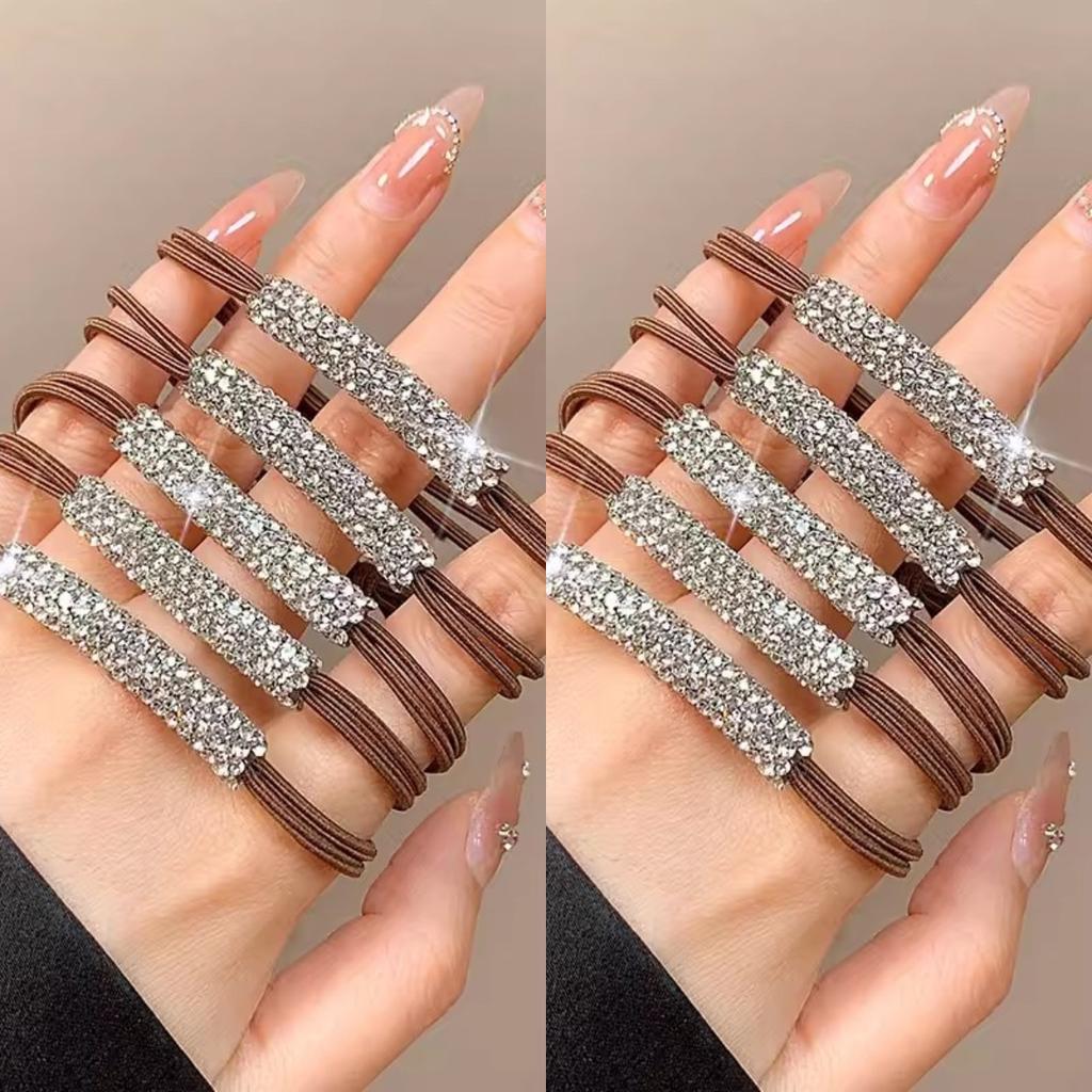 5/10 Pcs High-End Super Shiny Water Diamond Ponytail Tie Single Line Durable Bun Hair Band for Stylish Hair Management