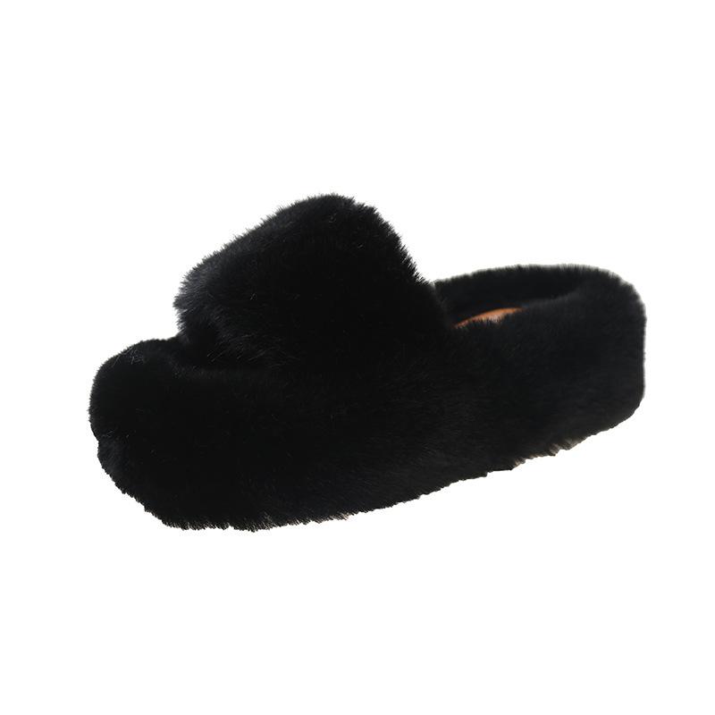 Cm Fluffy Shoes Women Wear  Internet Celebrity Explosion Autumn and Winter Go Out Thick-soled Plush Cotton Slippers