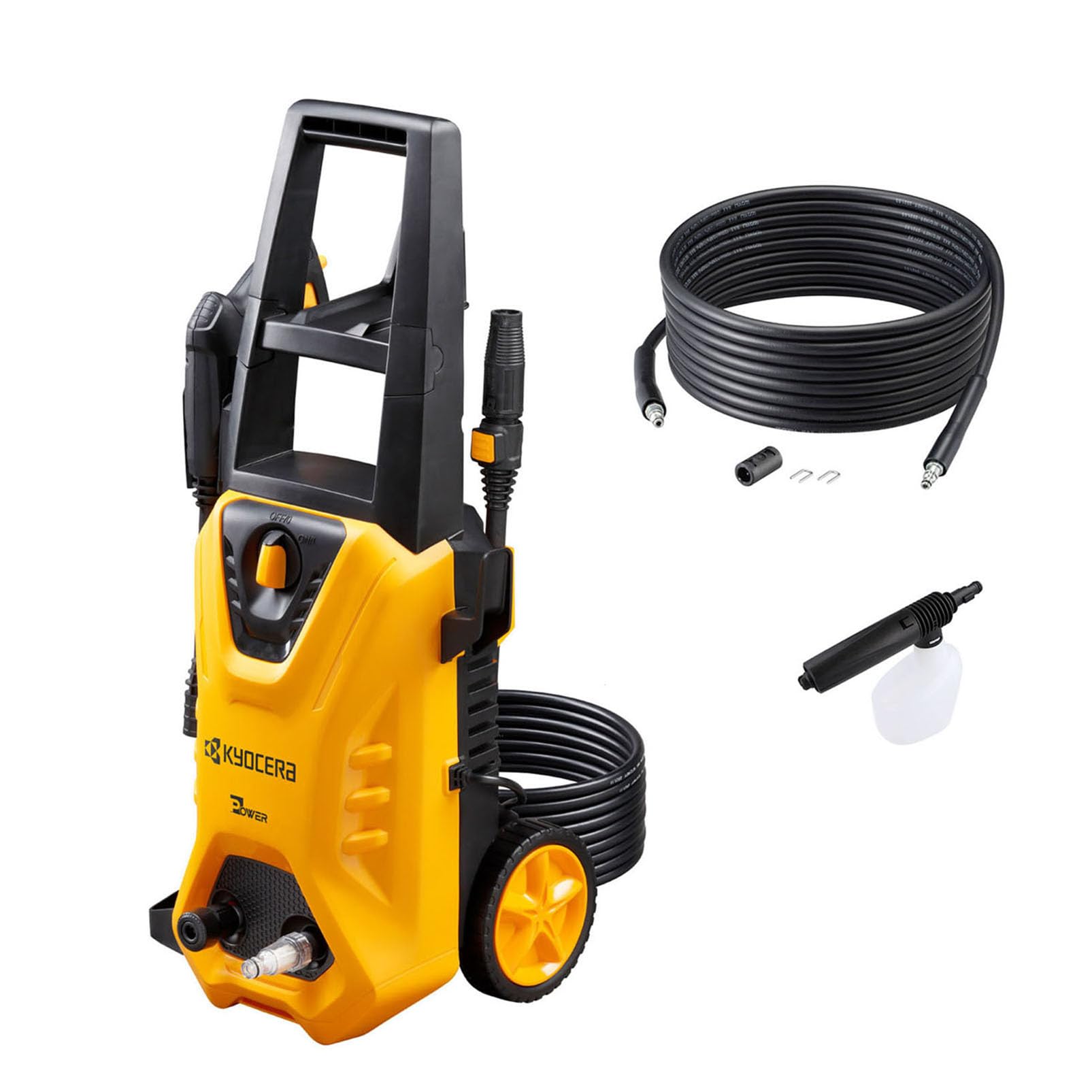 

Мойка высокого давления Kyocera 668500B Желтый шланг высокого давления 8 м удлинитель шланг высокого давления 8 м может покрыть широкую площадь Большая ручка и большие колеса жёлтый