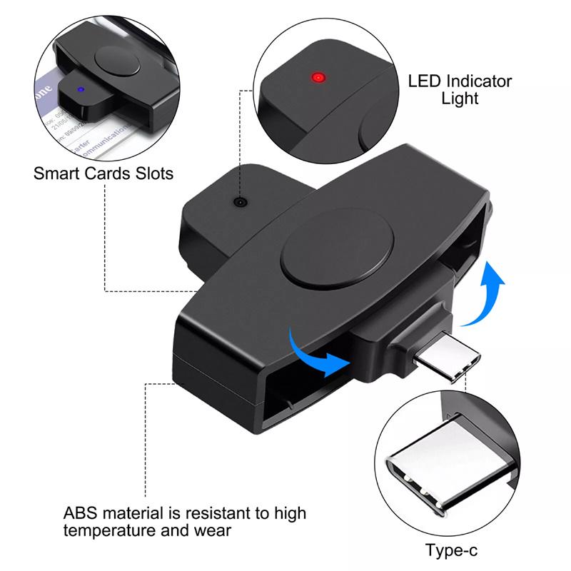 Type-C Smart Card Reader Portable Smart Chip Reader Bank Tax Declaration Accessories Support For Windows For Mac/Android Os