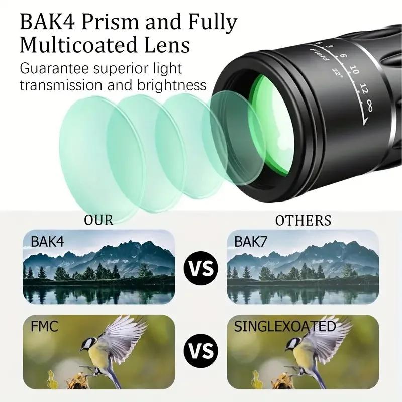 Powerful 16x52 Monocular Telescope Zoom  Long Range Night Spyglass for Outdoor Camping Bird Watching High Clarity Hunting