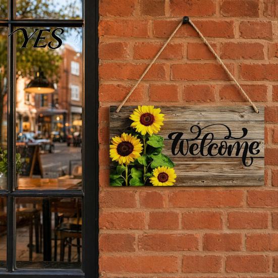 Front Door Sign Wooden Welcome Sign, Sunflowers Decor, Waterproof And Durable Hanging Bright Color Board for Home Indoor Outdoor Entrance Walls Garden