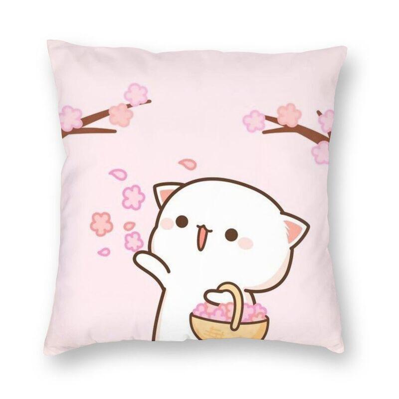 45x45cm Cartoon Cute Peach Blossom Cat Series Pillowcase Living Room Sofa Office Seat Soft Cushion Cover Home Decoration