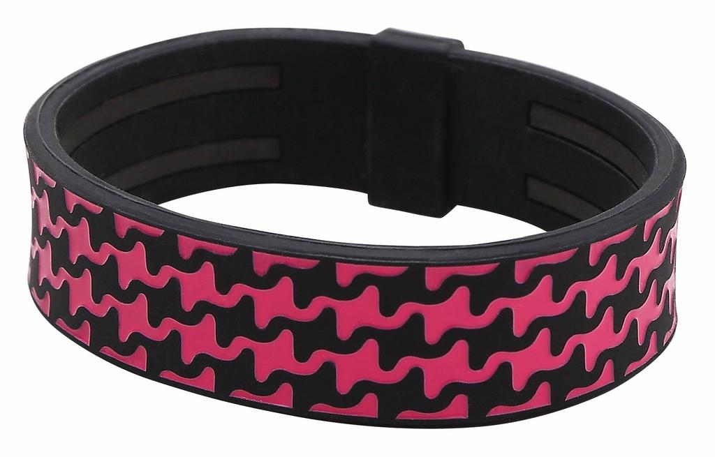 Phiten RAKUWA Bracelet S, Silicone, Houndstooth Pattern, Black/Pink, 17cm