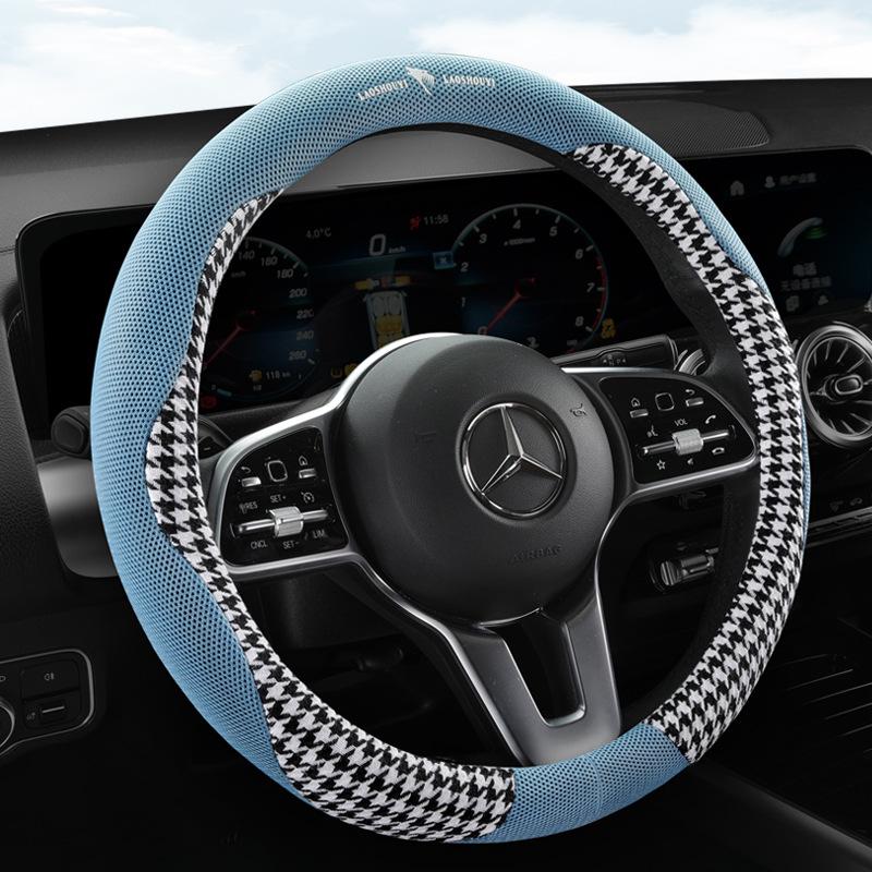 Luxury Houndstooth Leather Steering Wheel Cover - All-Season Car Interior Upgrade