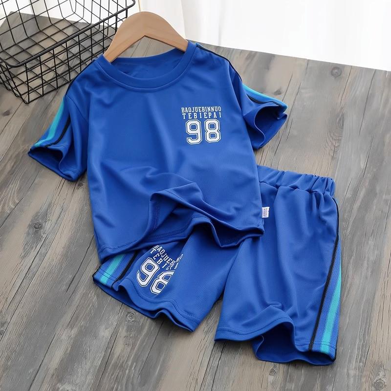 2026 Boys' Summer Sportswear: Short Sleeve and Shorts Mesh Set in 20 Colors