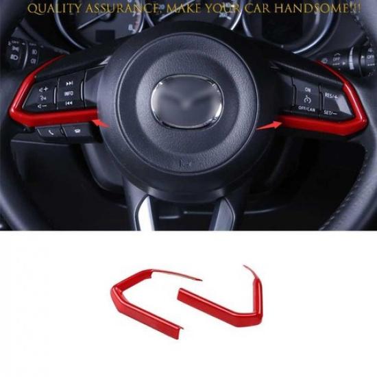 For Mazda CX-5 2017-2024 Bright Red Steering Wheel Control Button Frame Trim 2PC