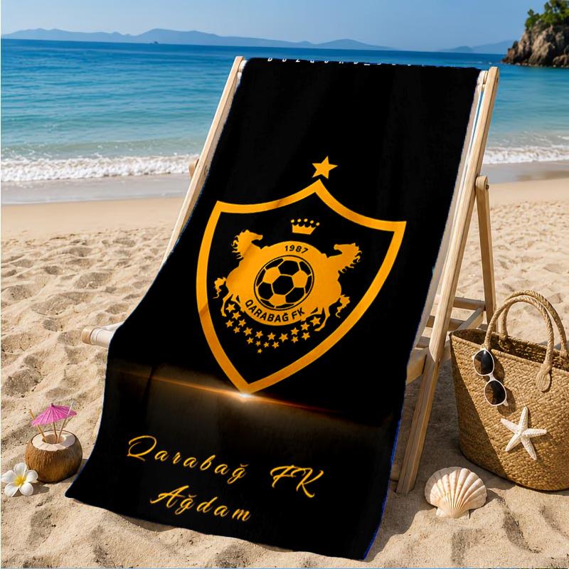 Qarabag Golden Crested Football Emblem Beach Towel, Quick-drying, Easy to Care for, Suitable for Both Fitness and Beach Vacations,Sports Essential