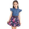 Girls Dresses Denim Floral Swing Skirt with Belt Girls Fashion Causal Clothes