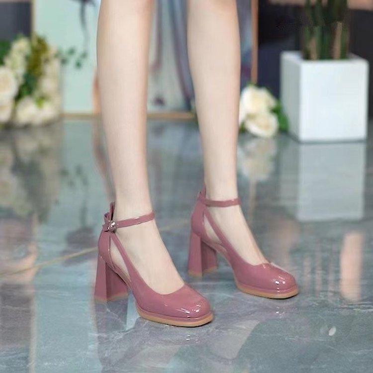Thick Heel Single Shoes Korean Version Fashion Small Leather Shoes 2025 Summer New Round Head Work Shoes High Heels Women's Round Head Sandals