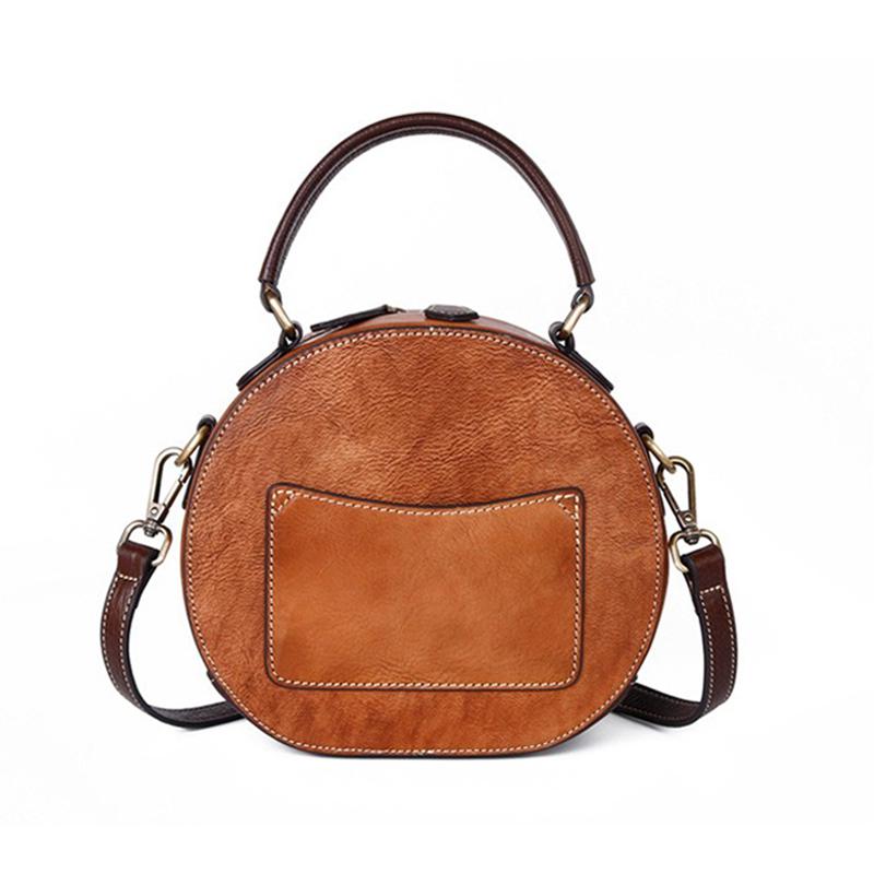 Retro Cowhide Women'S Casual Shoulder Crossbody Bag With High-End Printed Small Round Bag Premium Durable Quality