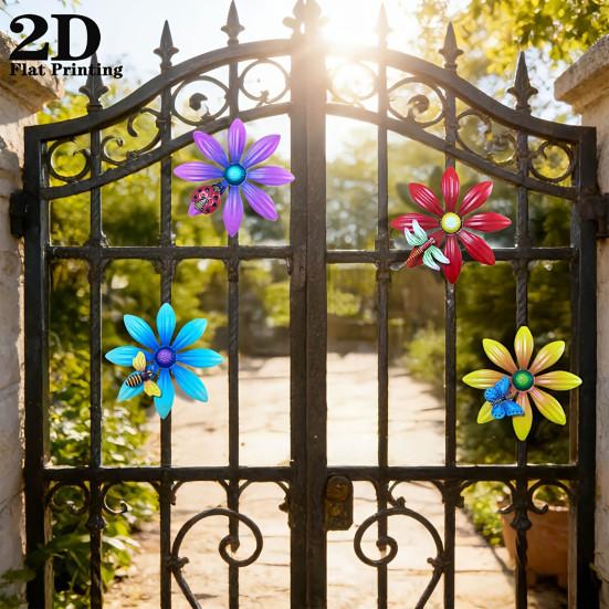 4 Pcs Acrylic Flowers Wall Decor Outdoor Spring Flower Wall Art Sculpture with Butterfly Bee Dragonfly for Backyard Yard Patio Fence Decor
