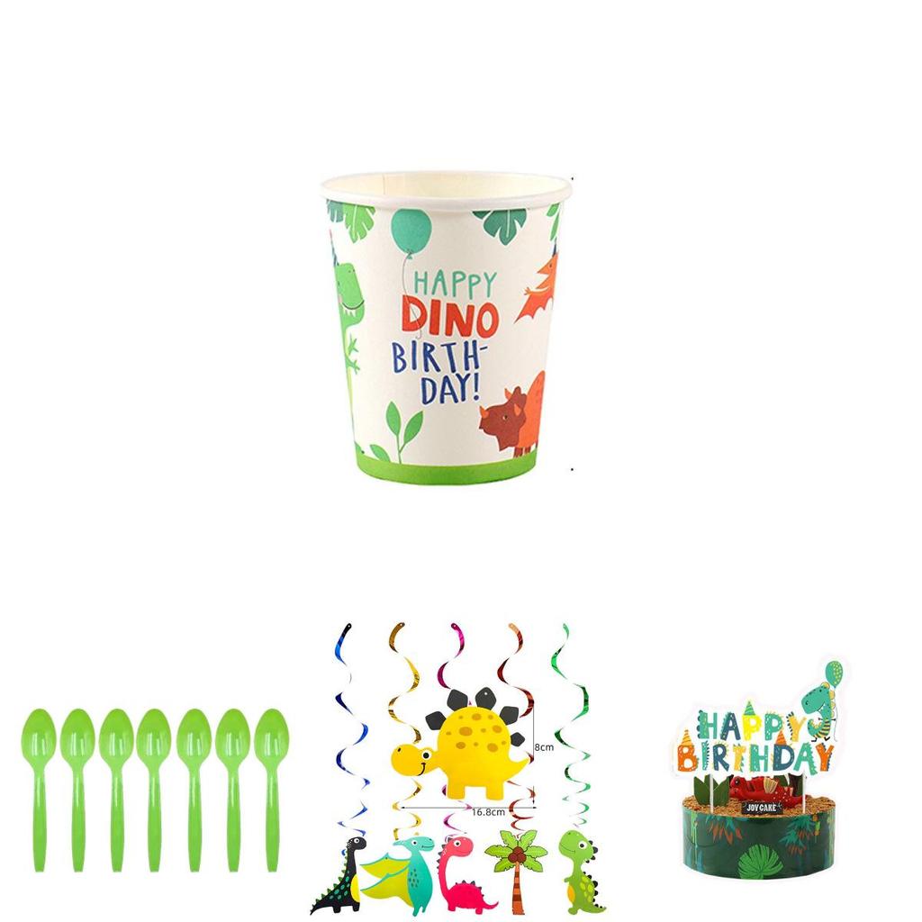 Colorful Cartoon Dinosaur Party Birthday Supplies Tableware Plates Cups Banner Set