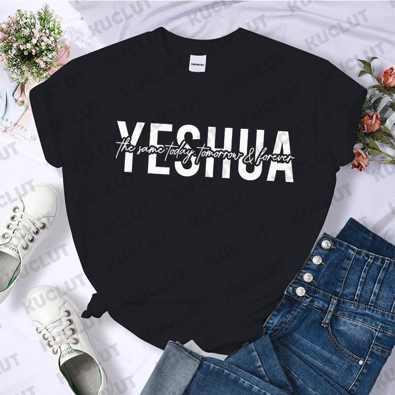 Yeshua Printed T Shirt Women Casual Fashion Tshirt Loose Short Sleeve Christian Religious Bible Verse Aesthetics Tshirt Tops