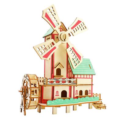 3D Wooden Puzzle Toys Jigsaw Architecture DIY Windmill Castle Construction Pattern Kids Puzzles Learning Educational Toys Gifts