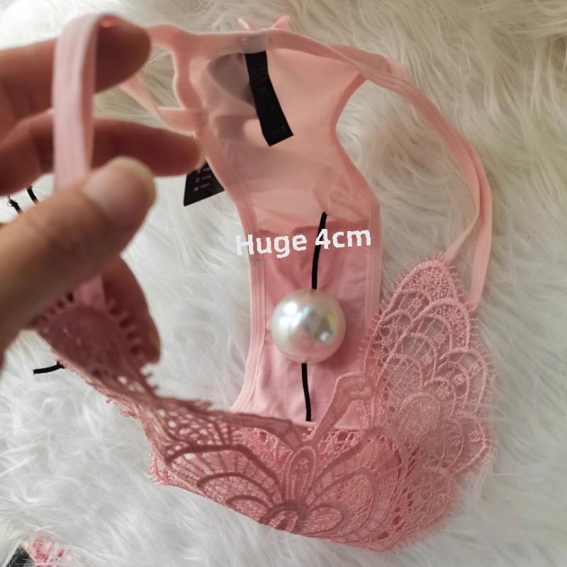 Imitation Pearl Underwear with Massage Beads Sexy Thong Panties for Women Tighten Briefs Comfortable Wear