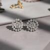 Shiny Cubic Zirconia Snowflake Flower Stud Earrings Delicate Dainty Silver Tone Earrings, Elegant Fashion Accessories for Ladies