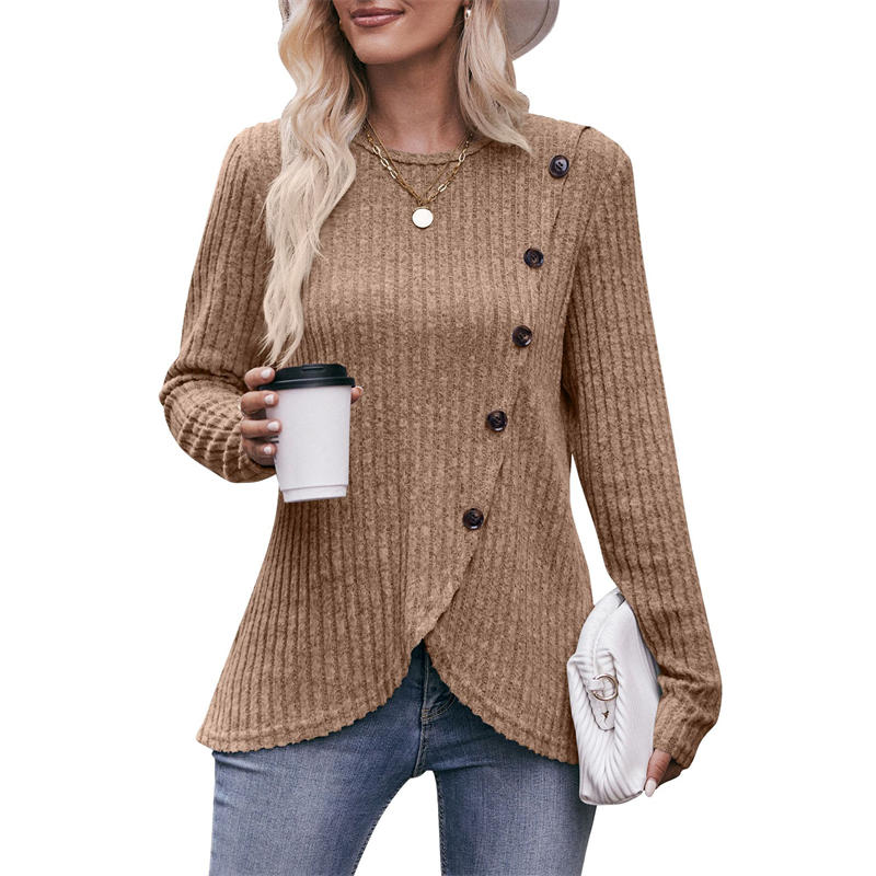 

Женская футболка в полоску, однотонная, с пуговицами, с круглым вырезом XXL