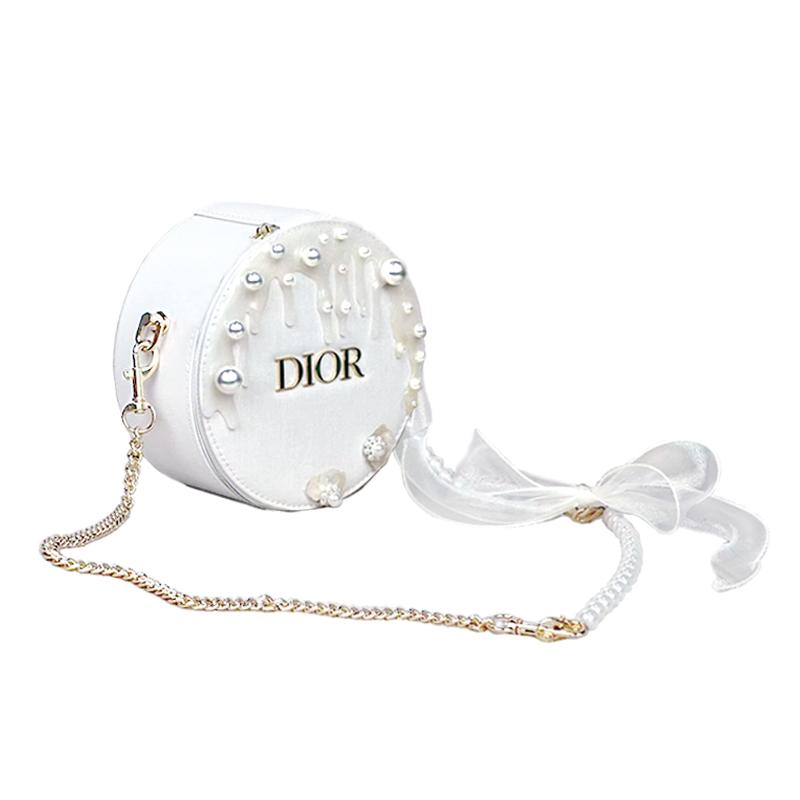 DIOR DIY Style Cosmetic Bag High-end niche Korean style White Cliff Pearl Simple and versatile beige Unisex couple travel shoulder crossbody
