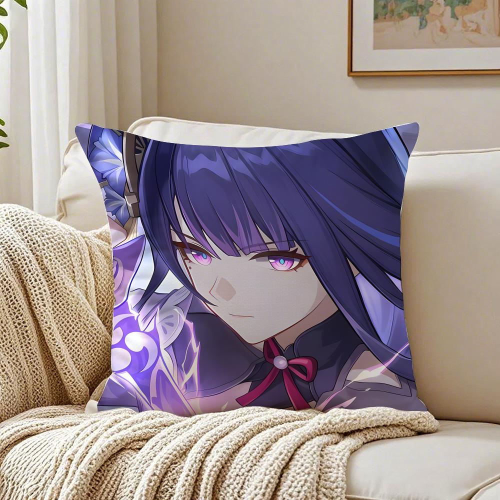Popular Genshin Impact Raiden Shogun Cushion Cover Pillowcase Antidustmite Living Room Sofa Decor Cushion Room