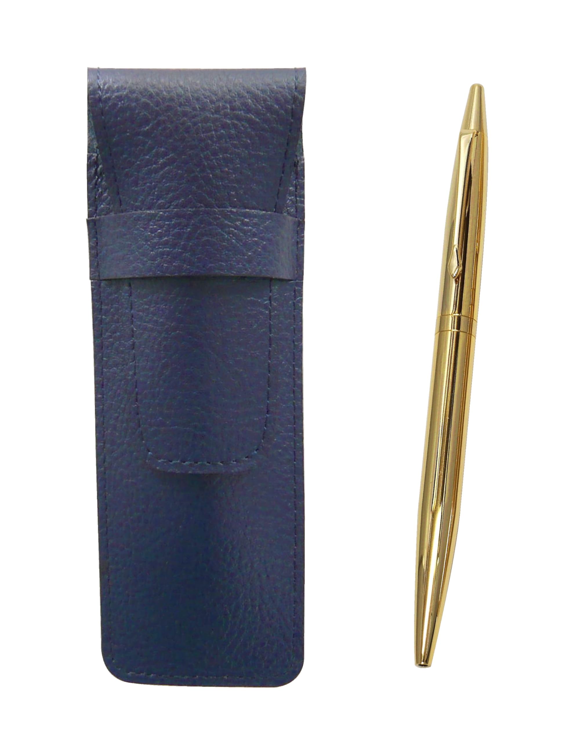 

Grained leather pencil case blue elegant gold rotating ballpoint pen set SASL-DS2