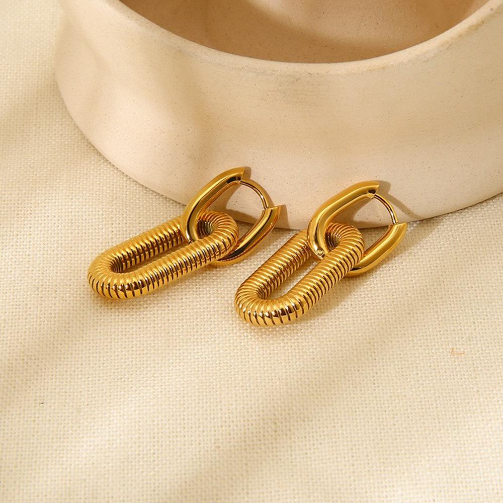 Ins Stainless Steel Oval Geometric Design Sense Niche Earrings Women's Plated 18k Gold Fashion Gold Earrings