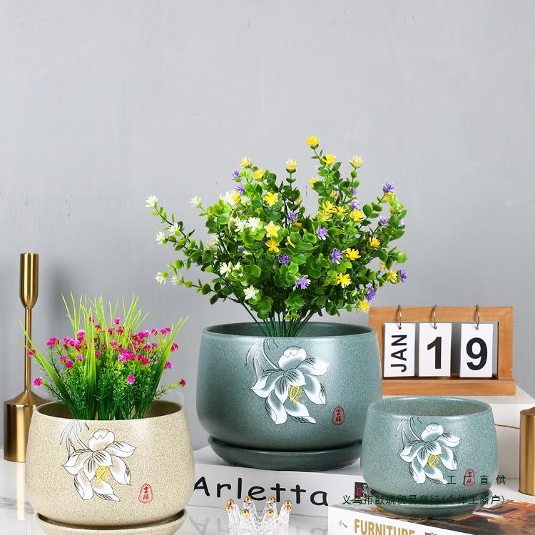 Kalanchoe Desert Mountain Rose Ceramic Succulent Pot with Tray & Silk Flower