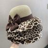 New fashion leopard print bow straw hat women summer seaside travel resort selling sunscreen sunshade bucket hat