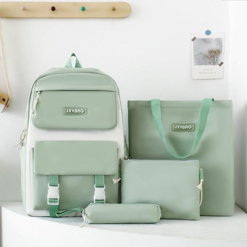 Four-piece Girls Schoolbag Simple Large Capacity Solid Color Five Backpack Junior High School Student Backpack Women