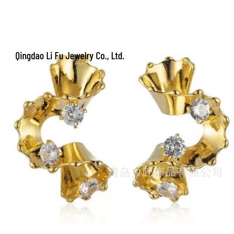 Exaggerated Minimalist Zircon Metal Earrings - European & American Style