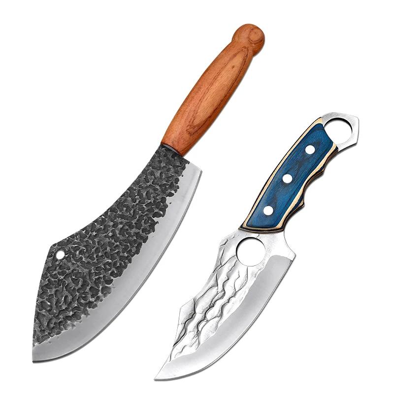 Forged Kitchen Knives Meat Cleaver Chopping Vegetables Butcher Knives Hiking Camping Barbecue Outdoor Survival Knife Wood Handle