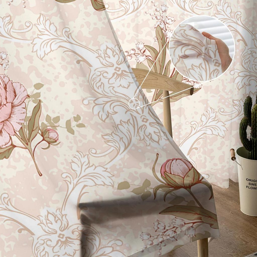 Dahlia Flower Leaves Retro Tulle Curtains For Living Room Bedroom Voile Sheer Curtain Window Home Decor Drapes