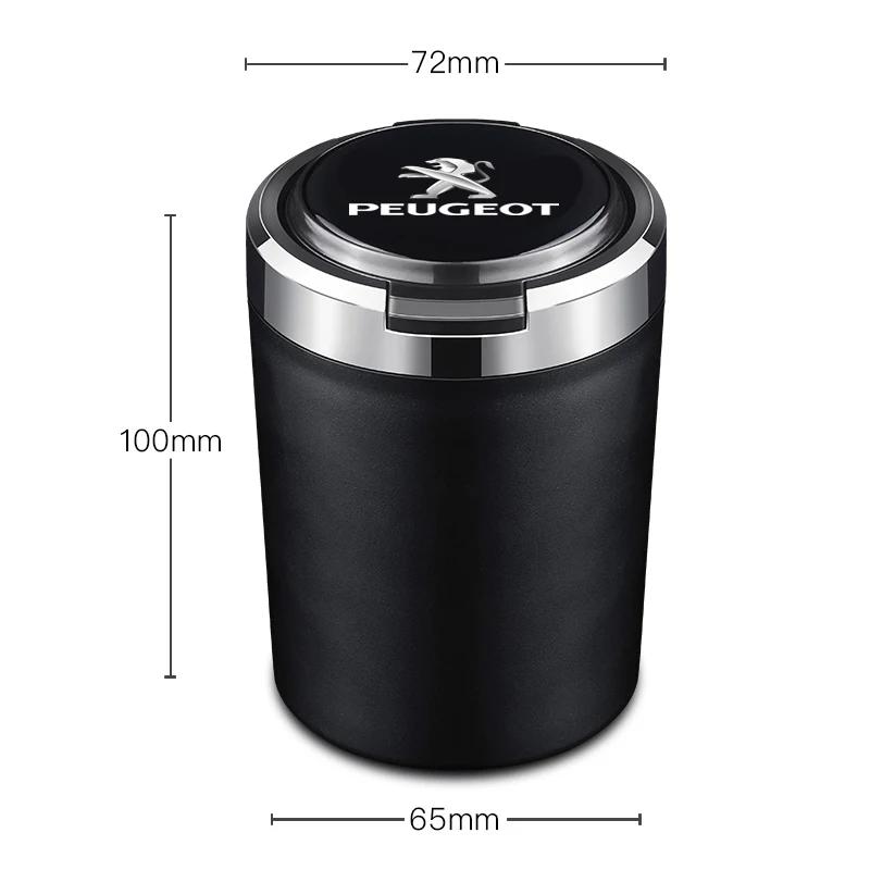Car Ashtray with Lid Smell Proof Stainless Steel Led Portable Ashtray Cup For Peugeot 307 308 3008 207 208 407 2008 5008 107 106