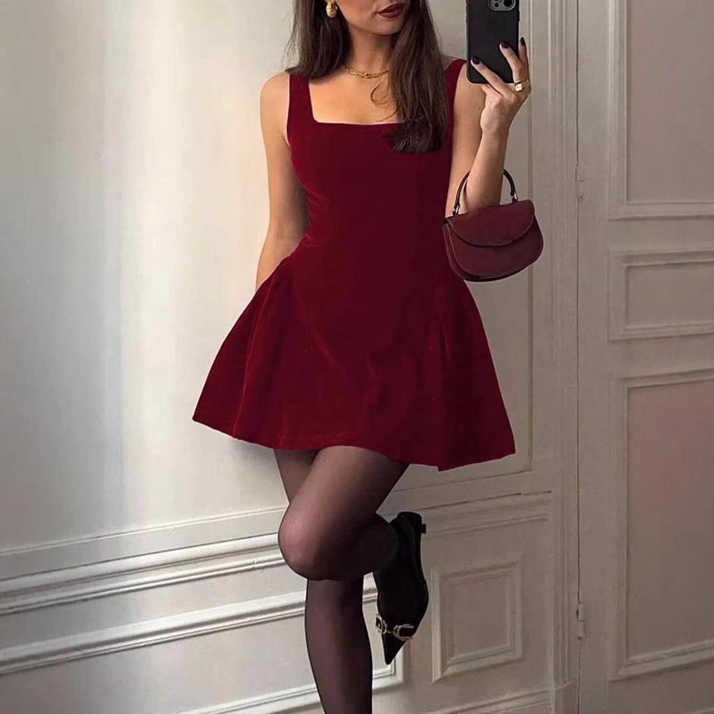 French Elegant Velvet Camisole Dress - Women's Fashionable Date Outfit