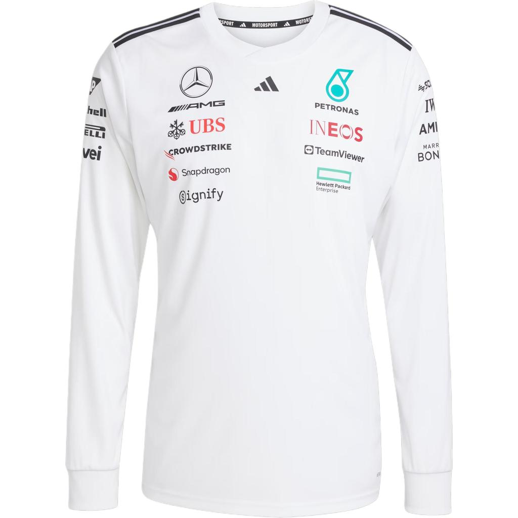 Adidas X Mercedes-Amg Petronas F1 Team Driver Jersey Crew Neck Long Sleeve T-Shirt Men Tops White Black JX5801