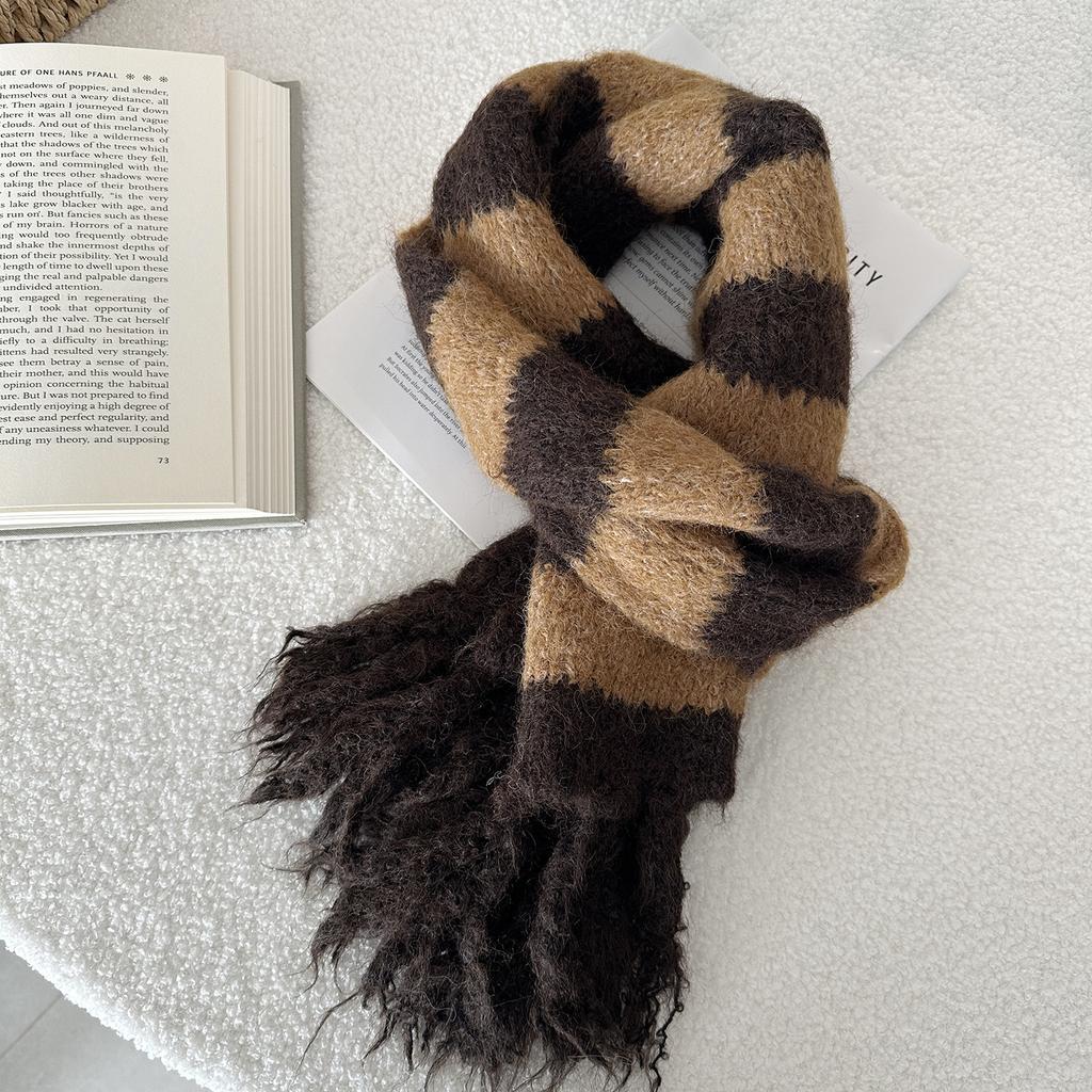 Winter Warm Long Tassel Striped Knitted Scarf Sweet and Cute Shawl Thick Warm Scarf