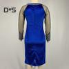 Formelles Damen-Partykleid, Bankettkleid, farblich abgestimmt, glänzende Pailletten, lange Ärmel, Rundhalsausschnitt, Netzstoff, Patchwork, hohe Taille, schmale Passform, Frühlings-Herbst-Abend