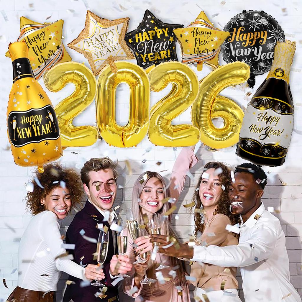 11 Pcs/set 32 inch Golden 2026 Number New Year Decorative Balloons Happy New Year Themed Party Scene Decoration